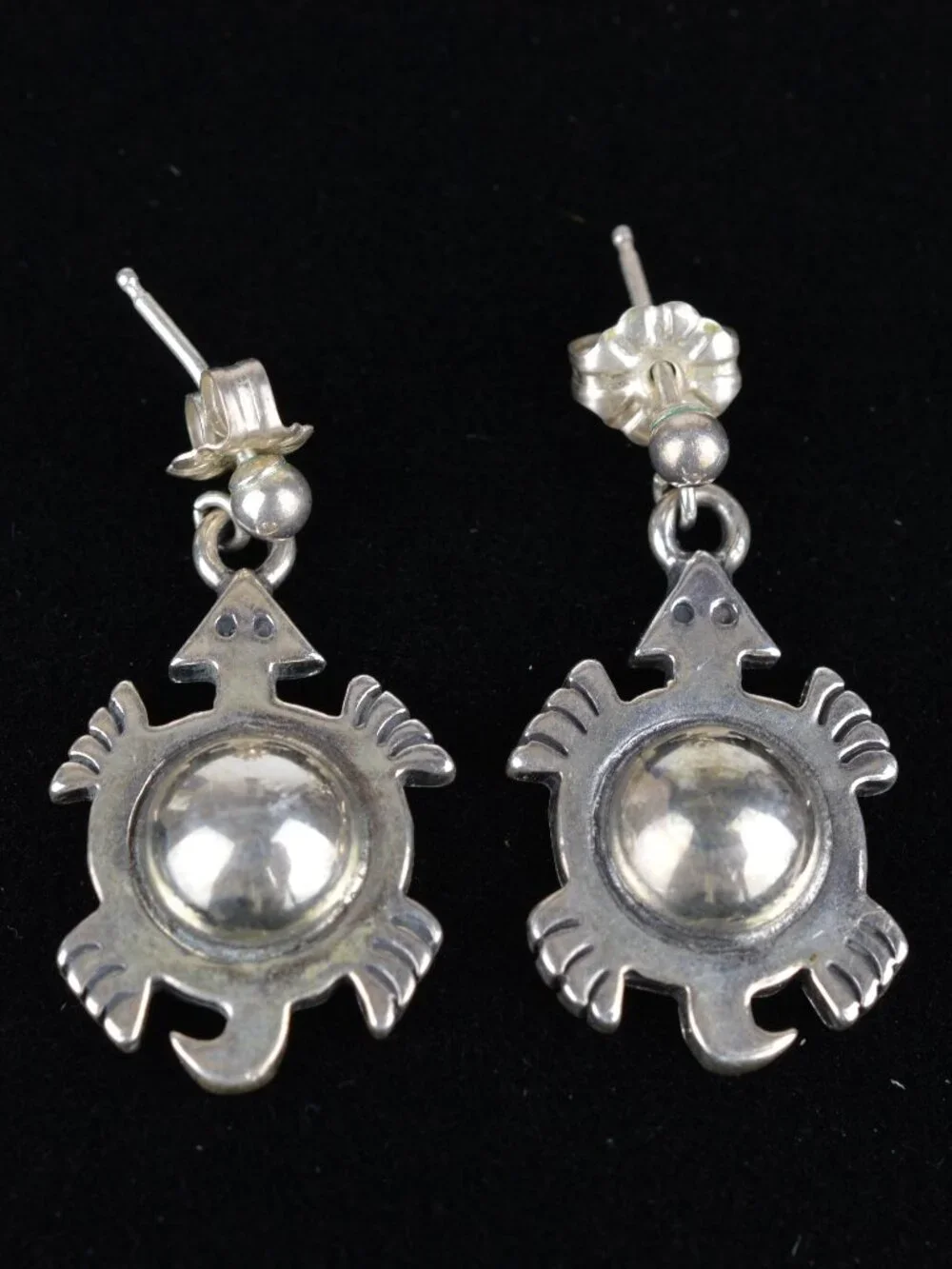 Vintage Navajo Signed Sterling Silver Turtle Dangle Earrings 5.9g Southwestern